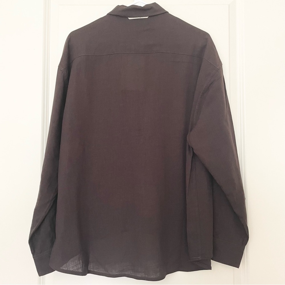 Simple Project Minimalist Oversized Brown Deep V-Neck Blouse shirt S - Picture 5 of 11